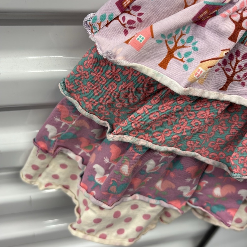 Matilda Jane Pink Purple Ruffled Dress Houses Bows Chickens Polka Dots 12-18M - Picture 4 of 16